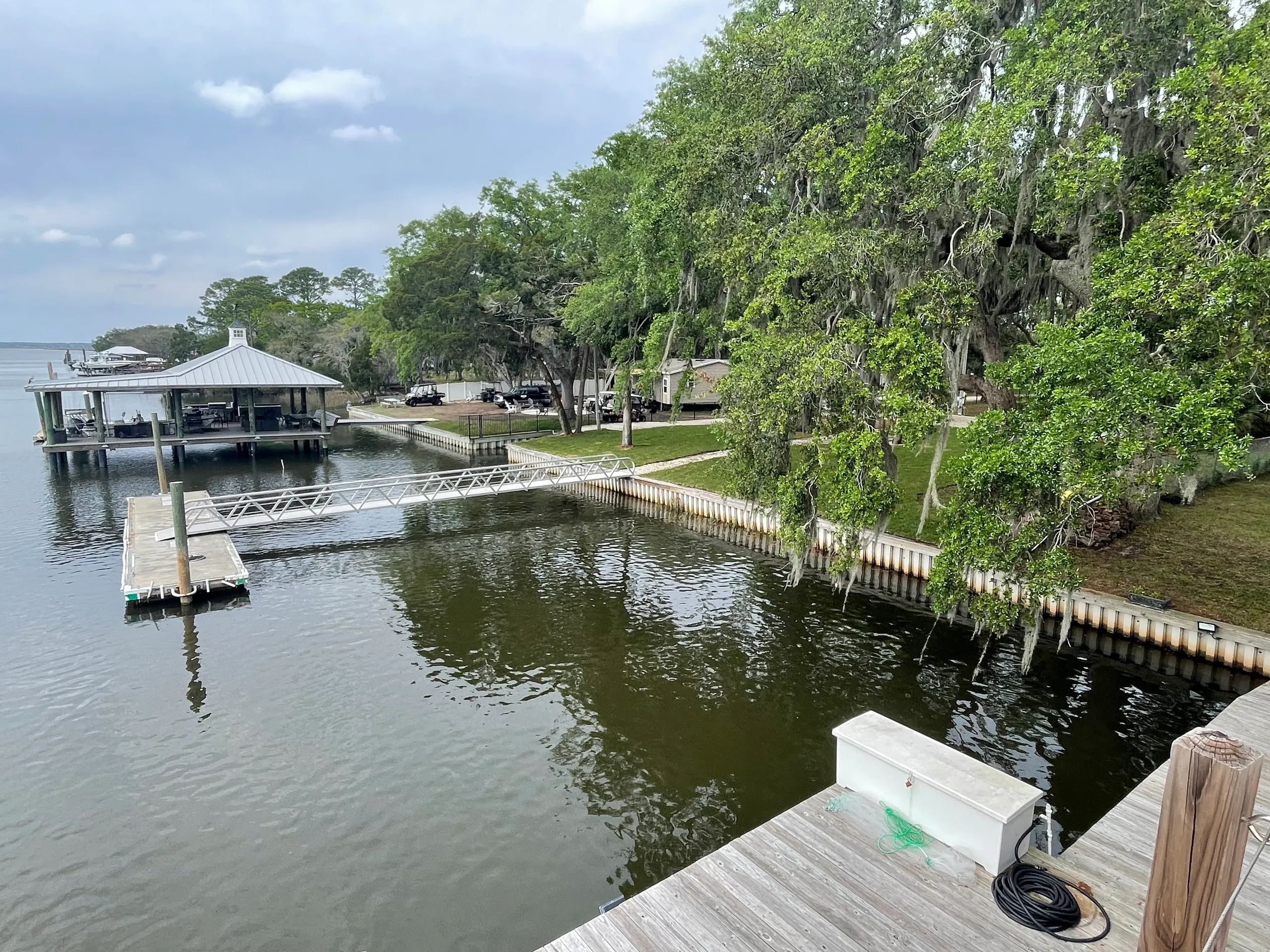 Waterfront dock and bulkhead at Destination Sunset Jax RV campsite